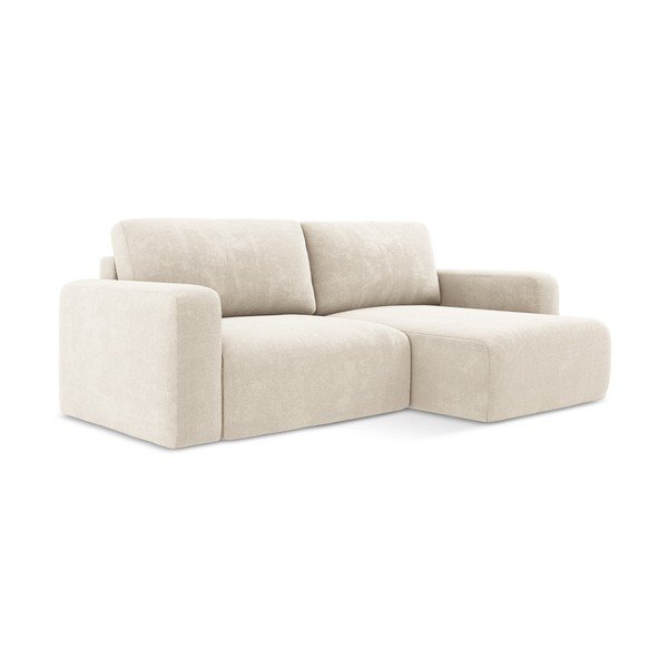 Divano angolare color crema allungabile/con contenitore (con penisola a destra/con chaise lounge) con rivestimento in ciniglia Kona – Makamii-image-2