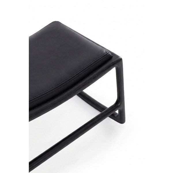 Pouf con struttura in rovere massiccio e dettagli in pelle di bufalo nero Dedo - Gazzda-image-3