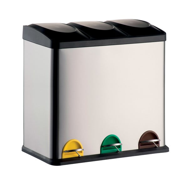 Cestino per la spazzatura color argento opaco in acciaio per raccolta differenziata/con pedale 3x20 l   Tri Selectif – MSV