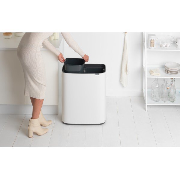 Bidone in acciaio bianco touch per raccolta differenziata 60 l Bo Touch Bin - Brabantia-image-1