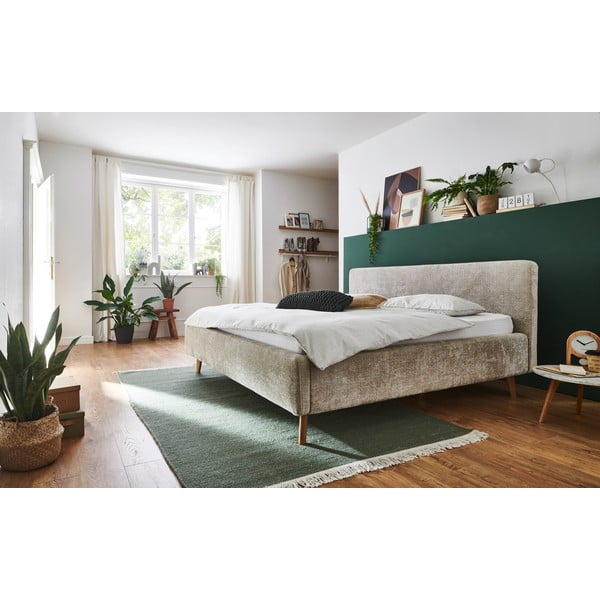 Letto matrimoniale imbottito beige rete non inclusa 160x200 cm Mattis – Meise Möbel-image-1