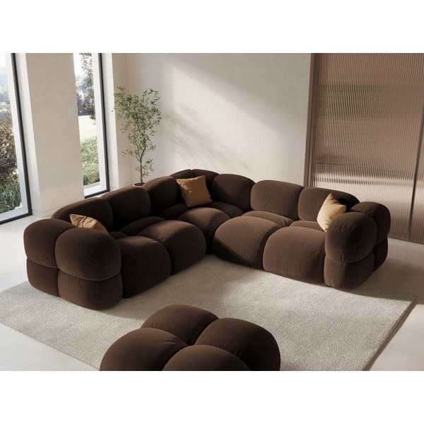 Divano angolare marrone scuro con rivestimento in velluto Loretto – Cosmopolitan Design-image-1