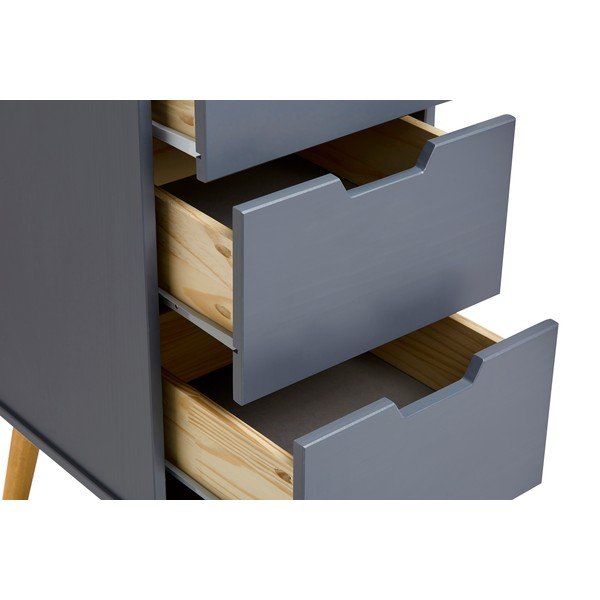 Cassettiera grigia in legno di pino massiccio, altezza 94 cm Baku - Marckeric-image-3
