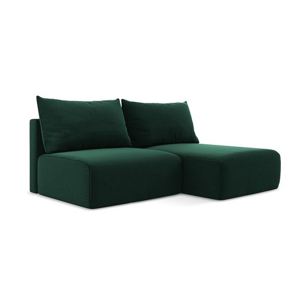 Divano angolare verde scuro allungabile/con contenitore (con penisola a destra/con chaise lounge) con rivestimento in velluto Kalena – Makamii-image-2