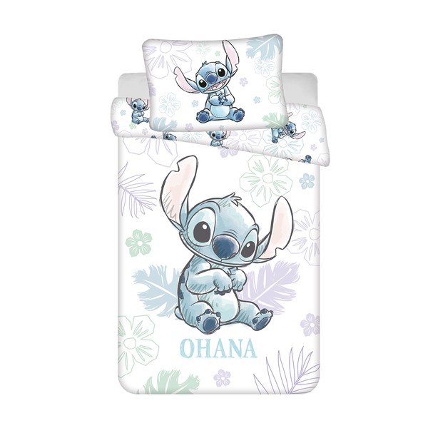 Set copripiumino e federa da bambini bianco in cotone per culla 100x135 cm Lilo and Stitch "Ohana White" – Jerry Fabrics