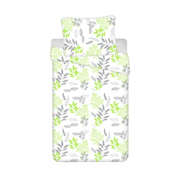 Biancheria da letto in cotone bianca e verde 4 pezzi per letto singolo 140x200 cm Listera - Jerry Fabrics