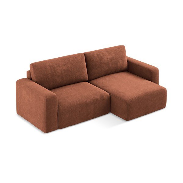 Divano angolare color terracotta allungabile/con contenitore (con penisola a destra/con chaise lounge) con rivestimento in ciniglia Kona – Makamii-image-2