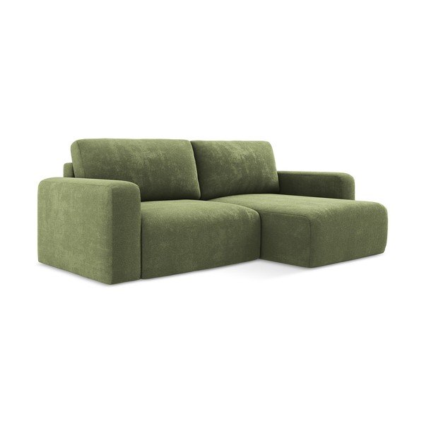 Divano angolare verde allungabile/con contenitore (con penisola a destra/con chaise lounge) con rivestimento in ciniglia Kona – Makamii-image-2