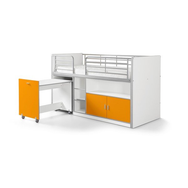 Letto a castello bianco e arancione con tavolo estraibile e contenitore , 200 x 90 cm Bonny - Vipack
