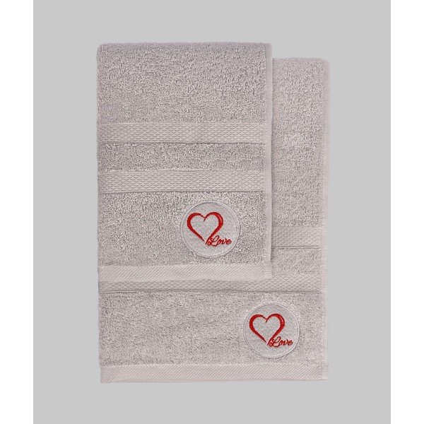 Set di asciugamani per viso e corpo tipo terry grigi in cotone 2 pz Love – Foutastic-image-3