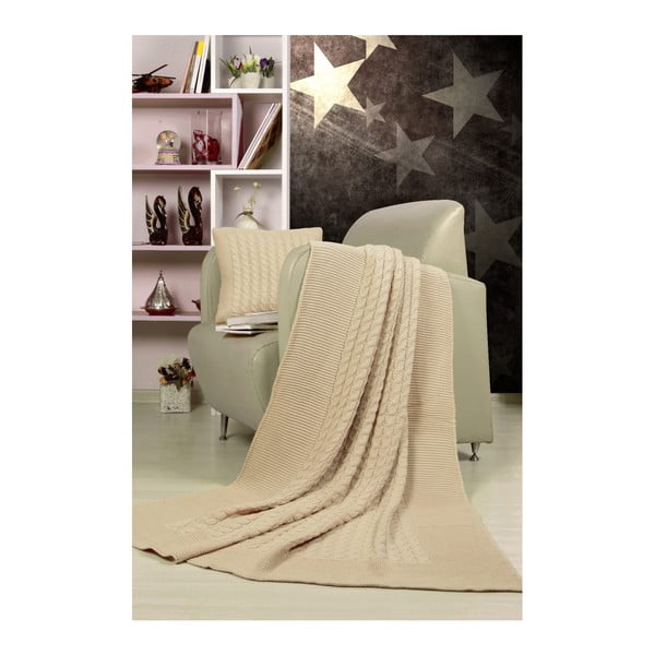 Set šedobéžového přehozu a polštáře Kate Louise Tricot Blanket Set Sultan