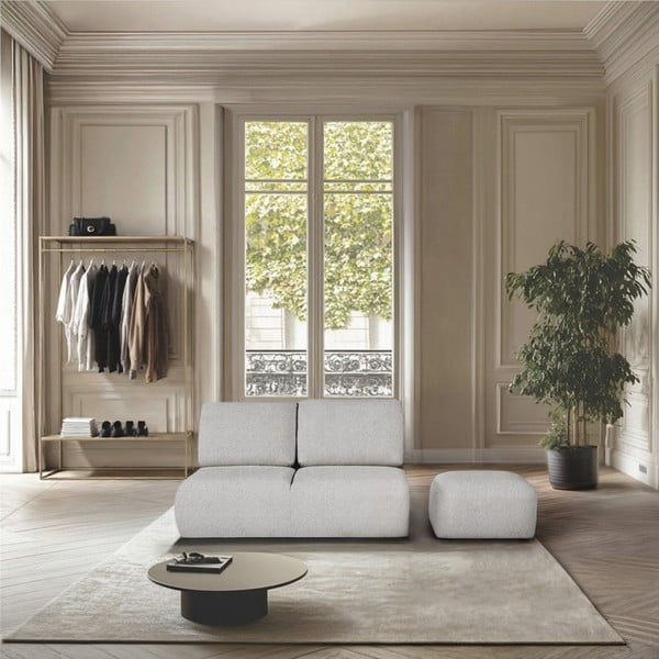 Poggiapiedi grigio chiaro rivestito in bouclé Mirel – Rodier-image-1