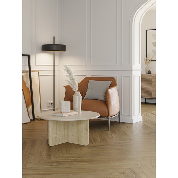 Tavolino da salotto rotondo color crema/di colore naturale con effetto rovere ø 80 cm Hillary – Marckeric-image-1