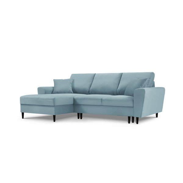 Divano letto angolare in velluto a coste azzurro, angolo sinistro Jazz - Kooko Home-image-2
