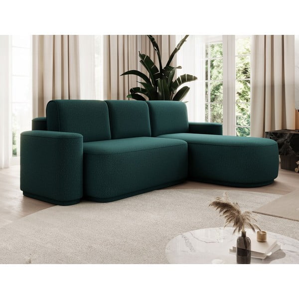 Divano angolare verde allungabile/con contenitore (con penisola a destra/con chaise lounge) e rivestimento in ciniglia Aurumm – ELTAP-image-1