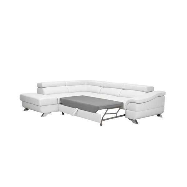 Divano letto angolare in pelle bianca con contenitore Gamma, angolo sinistro - Windsor & Co Sofas-image-3