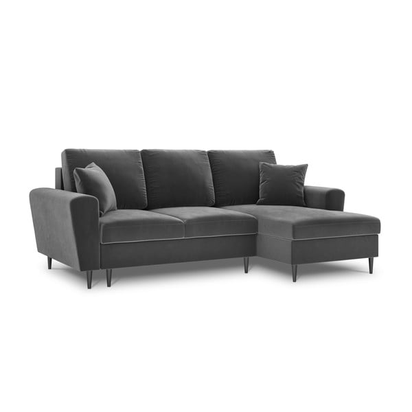 Divano angolare grigio chiaro allungabile e con contenitore (con penisola a destra/con chaise lounge) con rivestimento in velluto Kyoto – Cosmopolitan Design-image-4