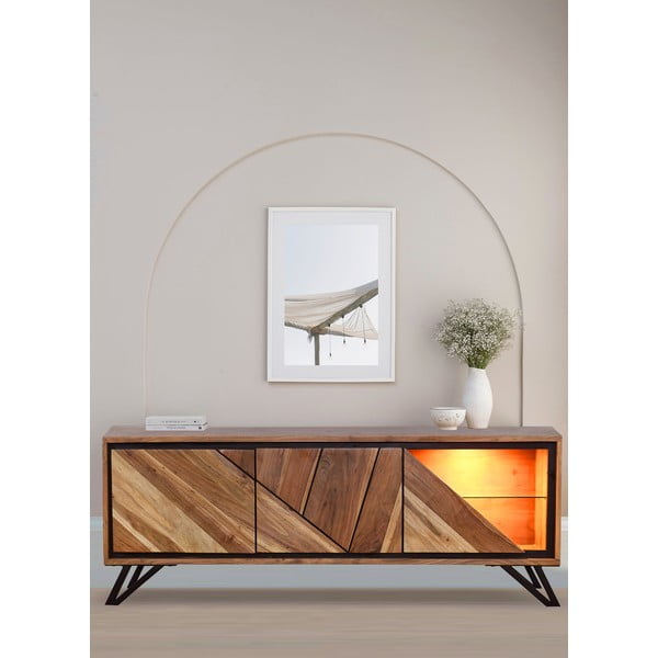 Mobile TV di colore naturale in acacia massiccia 150x51x40 cm Ambala – Interia Home & Living-image-1