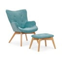 Poltrona con poggiapiedi turchese con rivestimento in velluto a coste Niko – Ropez