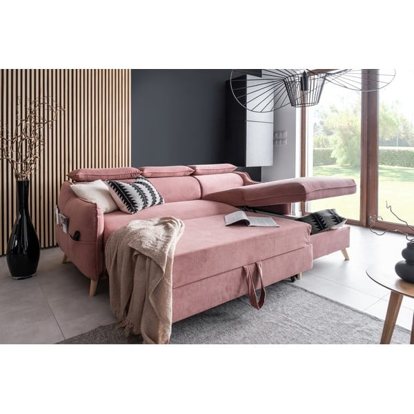 Divano letto angolare in velluto rosa chiaro (angolo destro) Sweet Harmony - Miuform-image-4