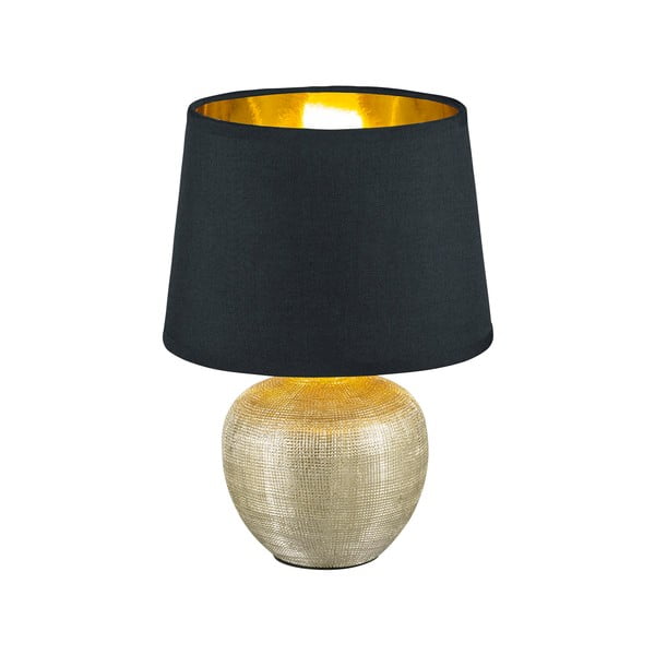 Lampada da tavolo in ceramica nera e tessuto, altezza 26 cm Luxor - Trio