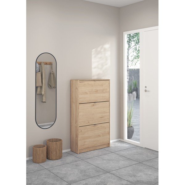 Scarpiera di colore naturale con effetto rovere con ante ribaltabili 70x124x24 cm Shoes – Tvilum-image-1