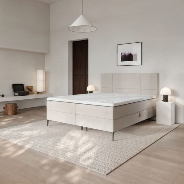 Letto boxspring beige con spazio contenitivo 160x200 cm Bufo – MESONICA-image-1