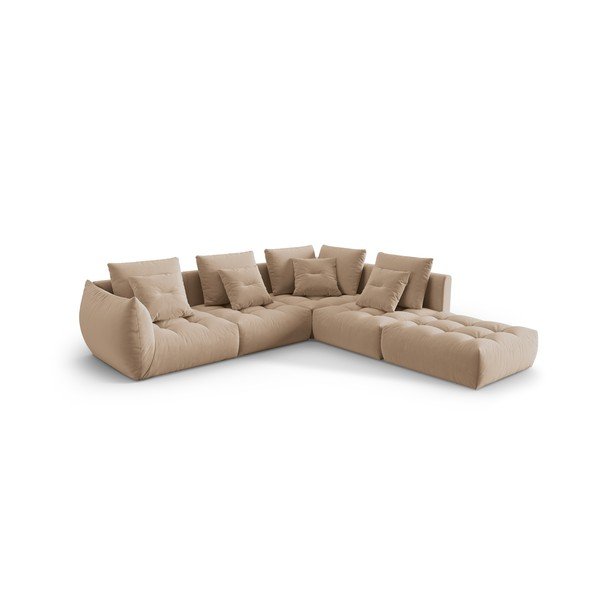 Divano angolare beige (con penisola a destra/a L) con rivestimento in velluto Bloom – Micadoni -image-2