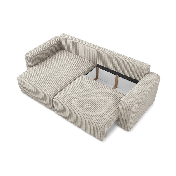 Divano angolare beige allungabile/con contenitore (con penisola a sinistra/con chaise lounge) con rivestimento in velluto a coste Kona – Makamii-image-4