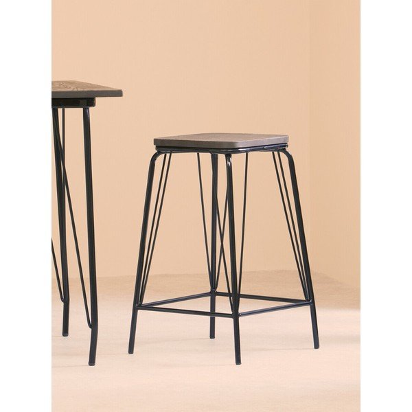 Sgabello nero/marrone in olmo massiccio District – Premier Housewares-image-3