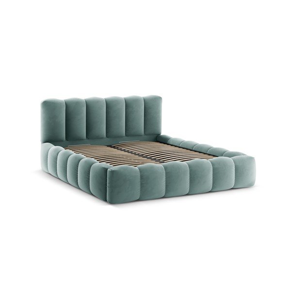 Letto matrimoniale imbottito color menta con contenitore con rete inclusa 140x200 cm Lupine – Micadoni -image-3