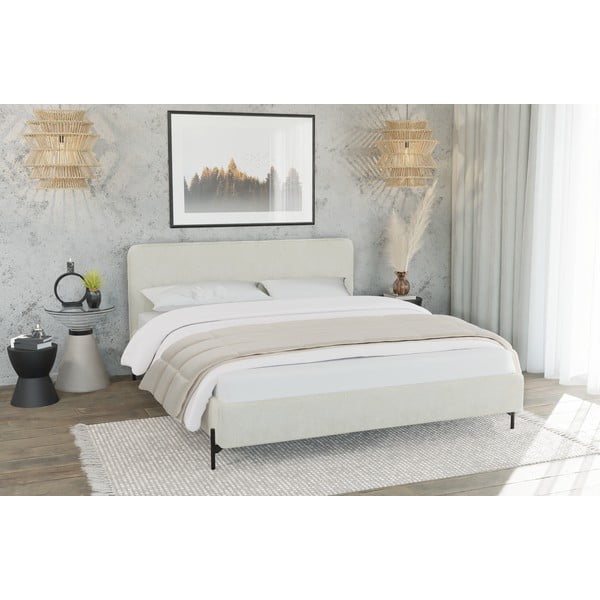 Letto matrimoniale imbottito beige con griglia 160x200 cm Barker - Ropez-image-2