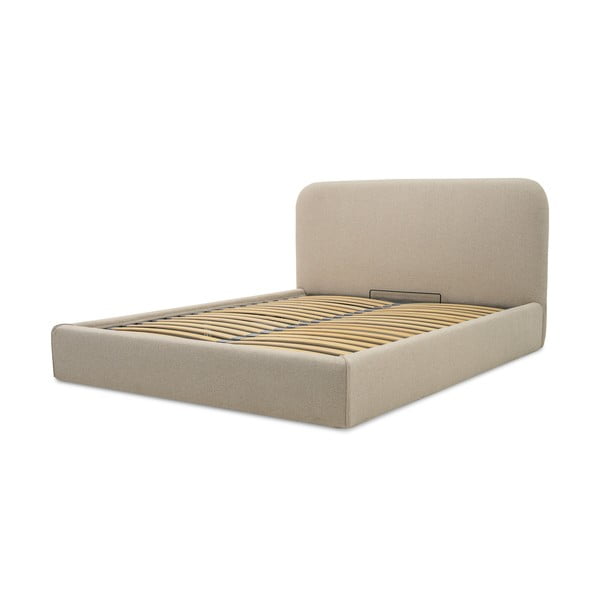 Letto matrimoniale imbottito beige con contenitore e griglia 140x200 cm Sea - Scandic