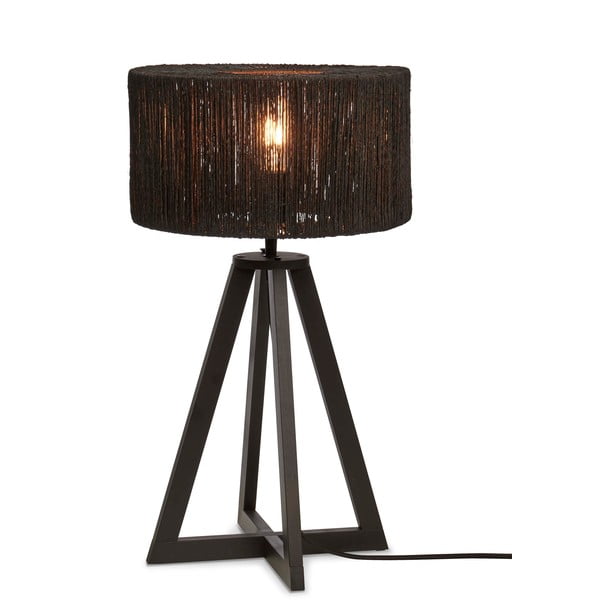 Lampada da tavolo nera con paralume in juta (altezza 51 cm) Iguazu - Good&Mojo