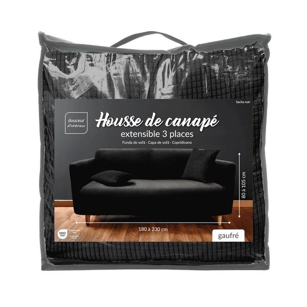 Copridivano nero con rivestimento elastico per divano a 3 posti Sacha – douceur d'intérieur-image-3