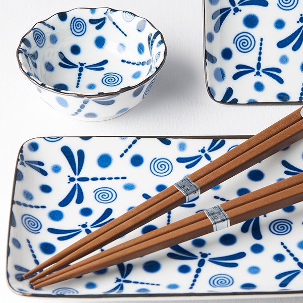 Set da 6 pezzi di piatti da sushi in ceramica bianca e blu Blue Dragonfly - MIJ-image-2