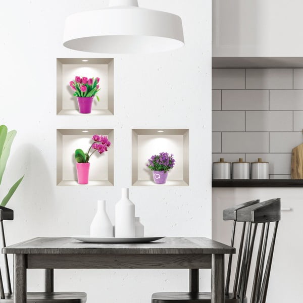 Set di 3 adesivi murali 3D Tulipani, Orchidee e Lillà - Ambiance