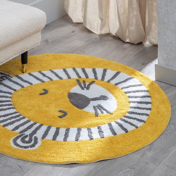 Tappeto per bambini in cotone giallo ocra ø 100 cm Lion - Ixia-image-1