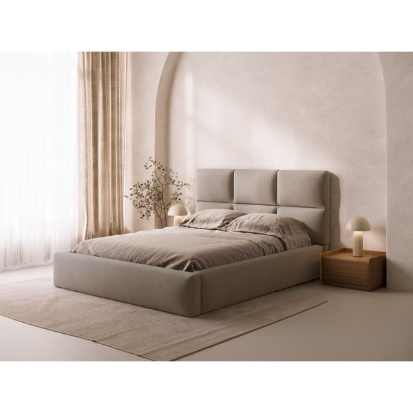 Letto matrimoniale imbottito marrone chiaro con contenitore con rete inclusa 180x200 cm Libera – Windsor & Co Sofas-image-1