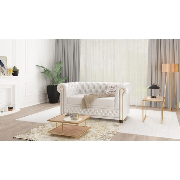 Divano letto bianco in similpelle 148 cm York - Ropez-image-1