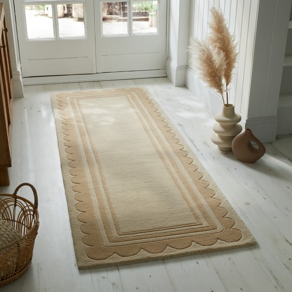 Tappeto in lana di colore naturale 80x230 cm Scallop - Flair Rugs-image-1