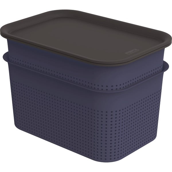 Set di 2 contenitori in plastica blu scuro con coperchio 18,5x26,5x18 cm Brisen - Rotho