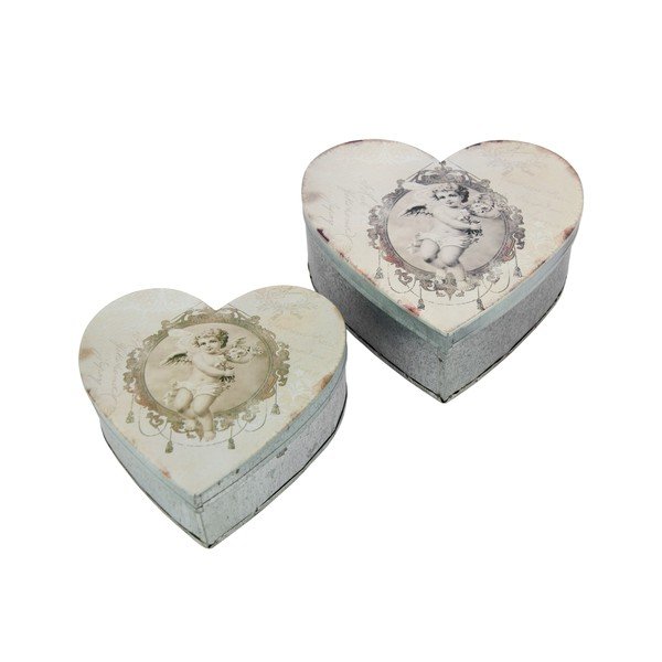 Set di 2 scatole a cuore in metallo - Antic Line