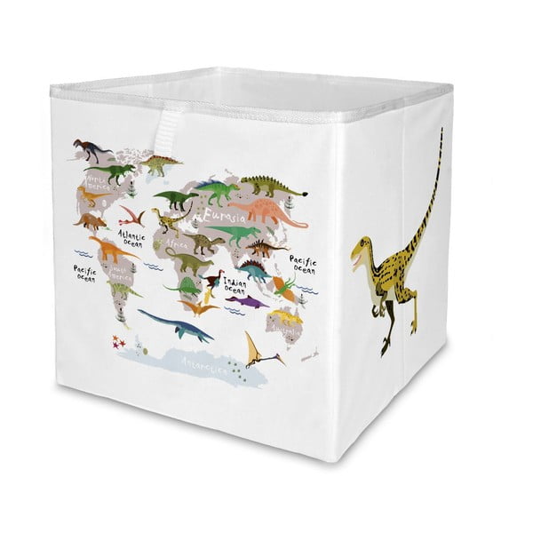 Organizzatore di giocattoli per bambini in tessuto bianco 32x32x32 cm Dino World Map - Butter Kings