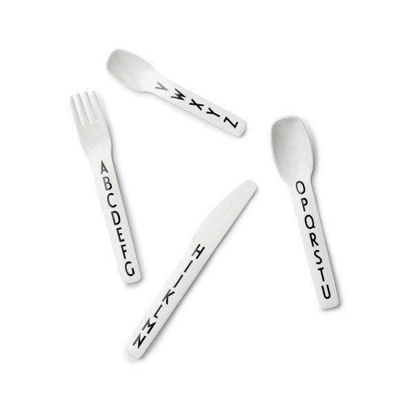 Set di 4 pezzi di posate bianche per bambini - Design Letters-image-2