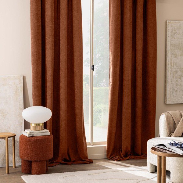 Tenda color terracotta in bouclé 140x260 cm Winona – douceur d'intérieur-image-1