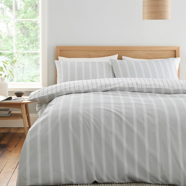 Biancheria da letto grigia in cotone per letto matrimoniale 200x200 cm Ashford Stripe – Bianca-image-1