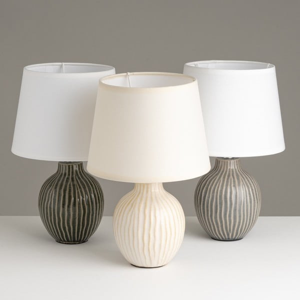 Lampada da tavolo in ceramica color crema con paralume in tessuto (altezza 28 cm) - Casa Selección-image-2