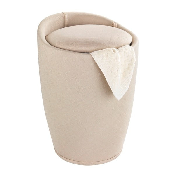 Cesto portabiancheria e sgabello beige in un unico look lino Candy - Wenko-image-2