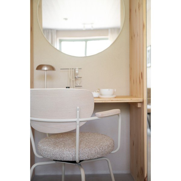Sedia da pranzo beige/color crema in metallo con braccioli Merrick – Rowico-image-2
